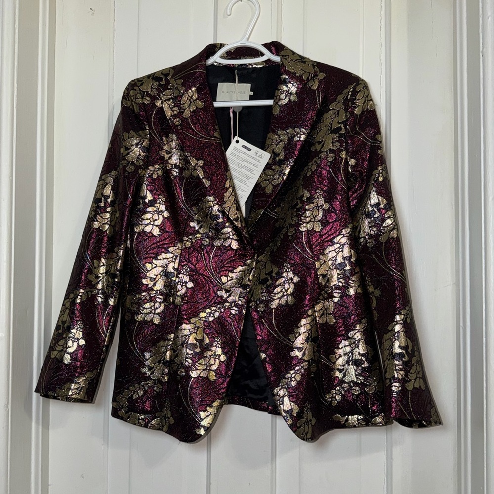 NWT O L'autre Chose size 48 blazer jacket size 2X, size 18-20 gold maroon leaf